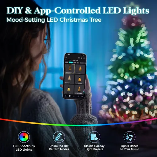 Vista 10 de HOLLO STAR Árbol de Navidad tipo lápiz preiluminado de 7.5 pies con 400 luces LED, control de aplicación, árbol de Navidad artificial Aspen, luces
