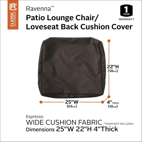 Vista 3 de Classic Accessories Ravenna - Funda de cojín de respaldo de patio resistente al agua, 25 x 22 x 4 pulgadas, color espresso