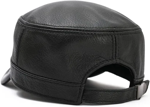 Vista 4 de Hombres Lambskin Leather Cadet Army Caps Military Caps Flat Top Cap