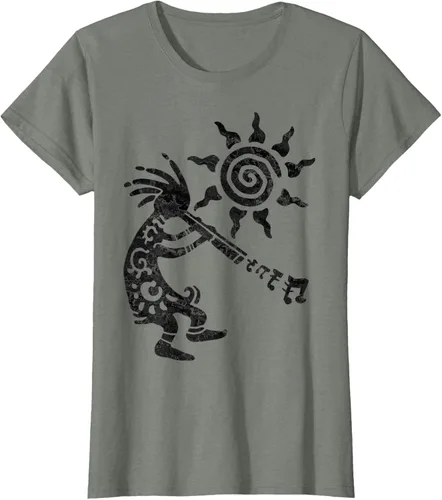 Vista 15 de Native American Kokopelli Musican With Flute 2 - Camiseta divertida para fanáticos, Blanco, S