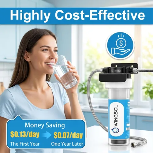Vista 4 de WINGSOL WINGSOL Filtro de agua alcalina para debajo del fregadero, mejora el pH y el sabor, función 5-en-1 reduce metales pesados, cloro, PFAS