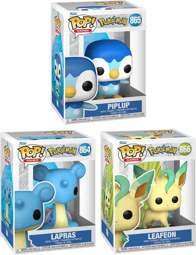 Vista 2 de Funko Pop! Games Juego de coleccionistas de Pokémon - 3 figuras Piplup, Lapras, Leafeon