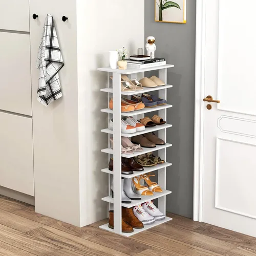 Vista 15 de Tangkula - Estantería vertical de 8 niveles para zapatos, organizador de esquina que ahorra espacio para 7 pares, almacenamiento estrecho de zapatos