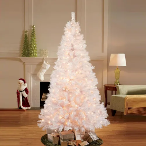 Vista 6 de Árbol de Navidad artificial preiluminado blanco de 4 pies, árbol de Navidad falso