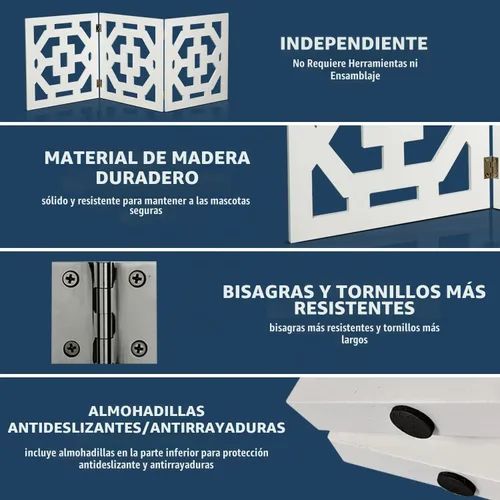 Vista 4 de Puerta independiente para perros, valla de madera decorativa expandible para perros pequeños a medianos, barrera para escaleras, puertas y pasillos
