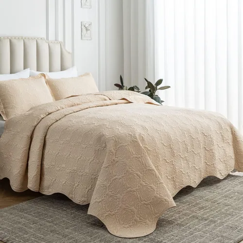 Vista 21 de Auemtyn Juego de edredón de tamaño Full/Queen de 3 piezas, colcha de verano suave y ligera, cobertor de cama de microfibra reversible para todas
