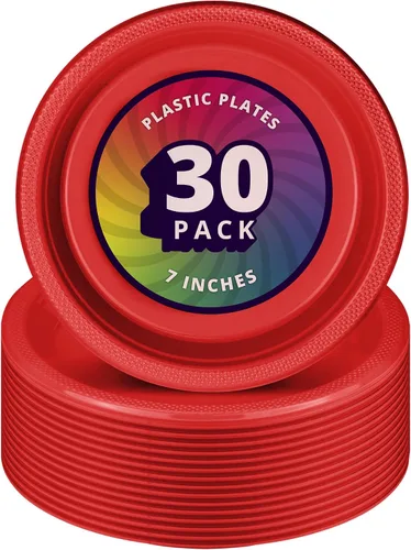 Vista 7 de DecorRack 30 platos de plástico pequeños, resistentes de 7 pulgadas desechables, color negro