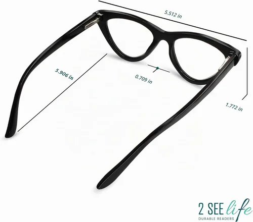 Vista 9 de 2SeeLife Lentes de lectura prémium TR-90 Cat Eye para mujer, estrechos, ajuste medio, marco resistente, bisagras de resorte, lectores elegantes Negro