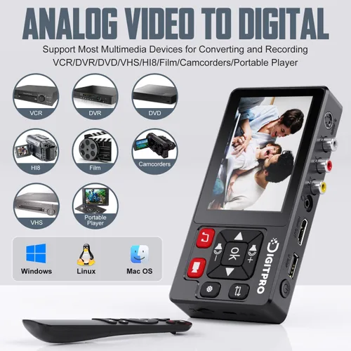 Vista 2 de Convertidor VHS a Digital 2.0, video HD a grabadora de convertidor digital con control remoto, convertir grabación de audio de video analógico