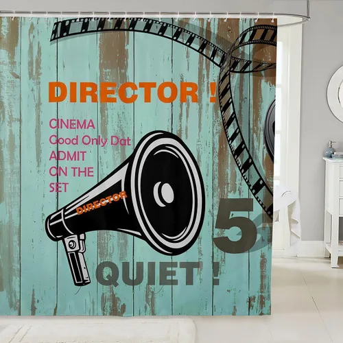 Vista 28 de Homewish Theater Cinema Poster Shower Curtain Set,Retro Movie Bathroom Curtain,Kids Girls Teens Popcorn Waterproof Fabrics Movie Night Bathroom