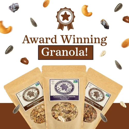 Vista 6 de Maple Nut Kitchen Paquete variado artesanal de granola Bites - Chai de anacardo, chips de moca y dátiles de coco 10 onzas cada uno Sin gluten