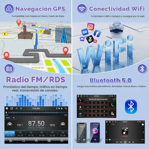 Vista 5 de Hikity 8-Core 4+64G 7'' Android 15 Estéreo de coche doble DIN Radio de pantalla táctil, Carplay inalámbrico Android Auto Mirror Link, GPS 32EQ