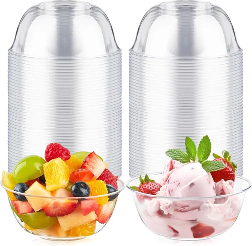 Vista 9 de Cuencos pequeños de plástico transparente de 8 onzas, paquete de 100 cuencos desechables de plástico duro para servir frutas, postres, parfaits
