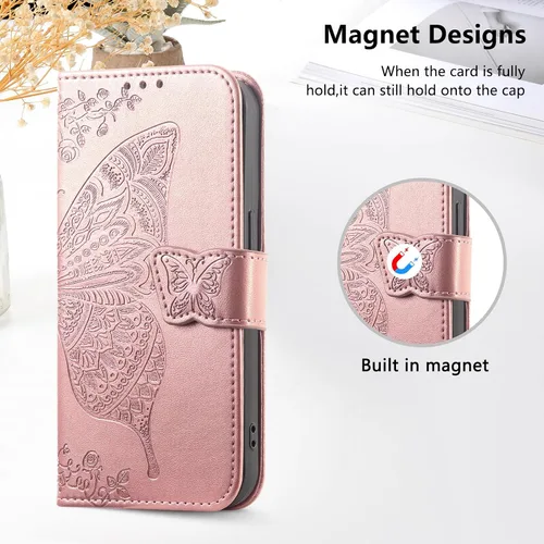 Vista 6 de DiGPlus - Funda tipo cartera para Galaxy S22 5G, con estampado de mariposas y flores, de piel sintética, con ranuras para tarjetas y función atril