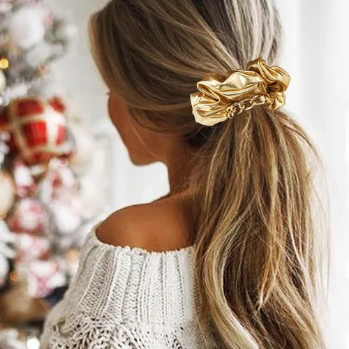 Vista 6 de CAKURE Bandas elásticas para el cabello, bandas elásticas para coleta de caballo de color rojo dorado, accesorios para el cabello para mujeres