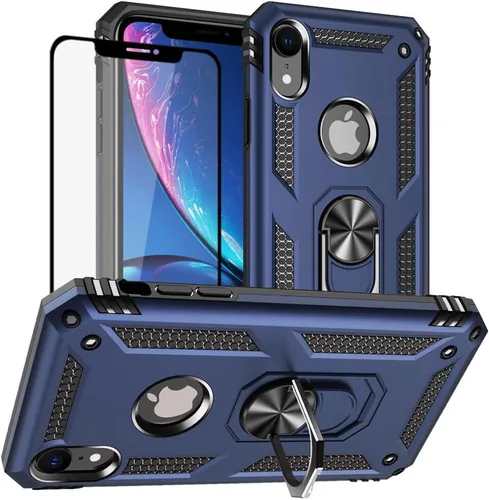 Vista 12 de Yiakeng Funda para iPhone XR, iPhone XR con protector de pantalla, fundas protectoras de grado militar con anillo para iPhone XR (negro)