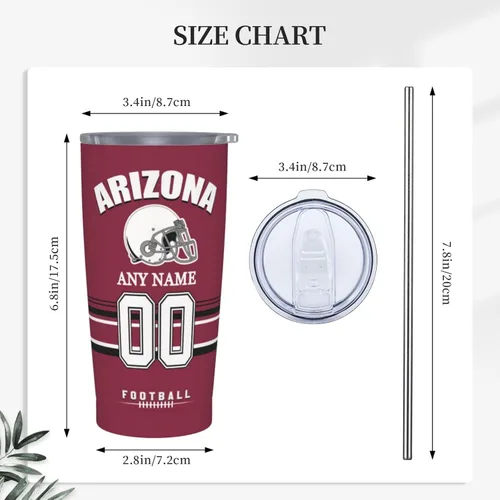 Vista 3 de Vaso Arizona personalizado, vaso con nombre y número personalizados, taza de café de viaje de acero inoxidable que mantiene las bebidas frías