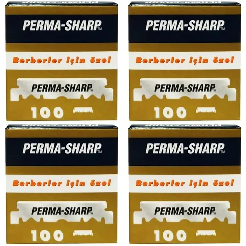 Vista 2 de 100 cuchillas de afeitar de borde recto Perma-Sharp para usar en maquinillas de afeitar profesionales de peluquería - Nuevo embalaje