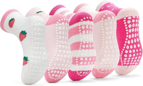 Vista 11 de Sosenfer Calcetines antideslizantes para niños pequeños con pinzas, 5-10 pares de calcetines antideslizantes para bebés de 1 a 7 años, hechos