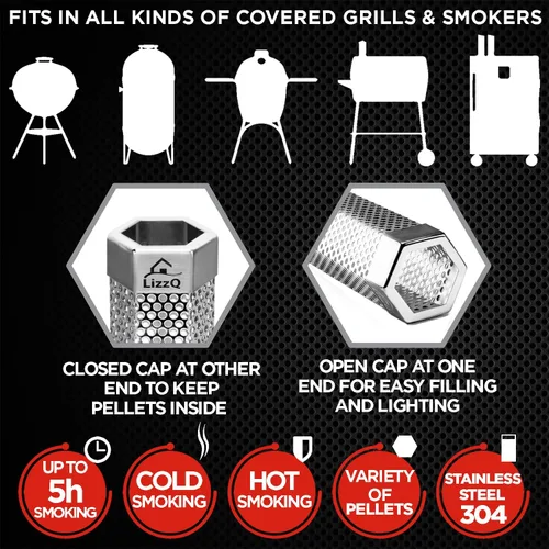 Vista 3 de LIZZQ Tubo ahumador de pellets premium de 12 pulgadas (Set de 2) - 5 horas de humo intenso, ahumado en caliente o en frío, para cualquier parrilla