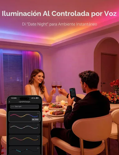 Vista 2 de Lepro Tira de luces LED inteligentes S1 AI con IC 16.4FT 2.4G WiFi Bluetooth AI lighting designer,Rainbow chasing effects,Color segment DIY,Music