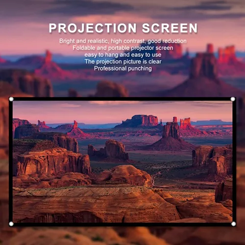Vista 7 de Pissente Pantalla de proyector portátil, cortina de proyección HD plegable 16:9 con agujeros de perforación para cine en casa, películas al aire