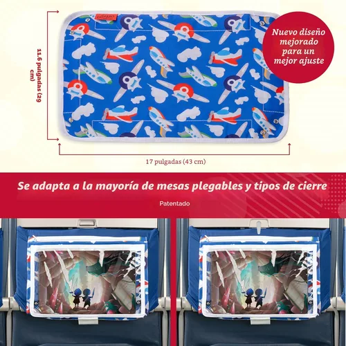 Vista 2 de Lusso Gear Funda de mesa con bandeja de avión – Organiza los artículos esenciales de viaje para niños – Bolsillos de aperitivos y juguetes