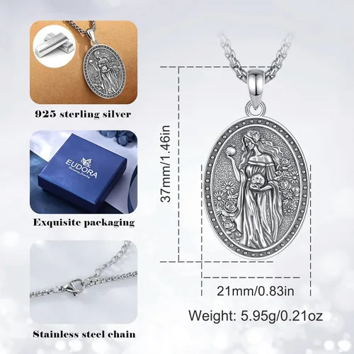 Vista 25 de EUDORA Collar de plata de ley 925 con moneda Hécate, Athena, Perséfono, Nyx, diosa de la luna triple, diosa celta, rueda de Hécate, llave, regalo