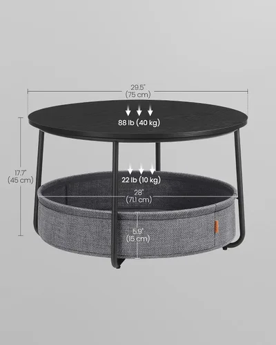 Vista 3 de VASAGLE Colección LILEA - Mesa de centro con almacenamiento, mesa redonda para sala de estar con cesta de tela, estilo moderno, marco de metal
