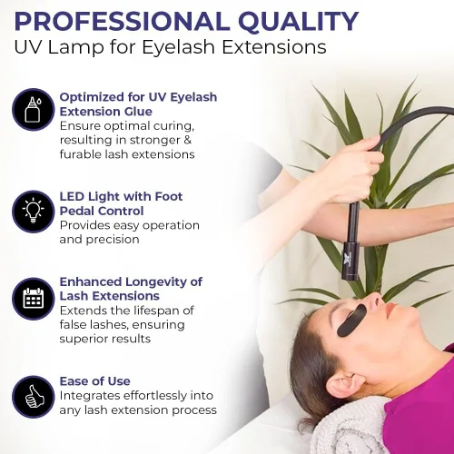 Vista 2 de Existing Beauty Lámpara UV para extensiones de pestañas, luz UV con control de pedal de pie, mejora la longevidad de las pestañas, para técnicos