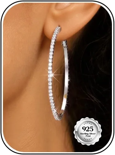 Vista 10 de Aretes de aro grandes de plata de ley 925 para mujer, 0.787/1.181/1.575 Circonita trenzada dorada