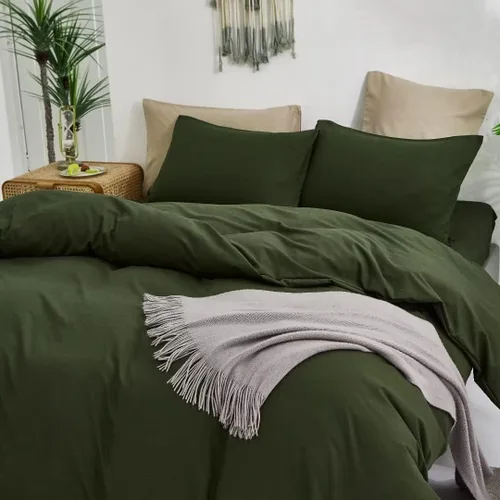 Vista 3 de Wellboo Juego de edredón de color verde oscuro, tamaño individual, color verde oliva, bohemio, ropa de cama de algodón para niños y niñas
