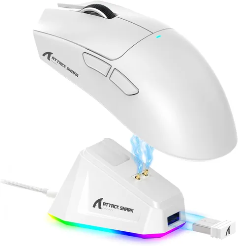 Vista 10 de ATTACK SHARK X11 Ratón inalámbrico ligero para juegos con base de carga RGB, Tri-Mode-2.4G/USB-C con cable/BT, 22K DPI, sensor óptico PAW3311