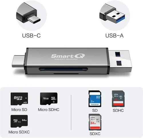 Vista 2 de SmartQ Lector de tarjetas SD C350 USB C y adaptador de tarjeta de memoria USB 3.0 súper velocidad para tarjetas MicroSDXC y SDHC, SD, SDXC, SDHC