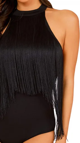 Vista 5 de Verdusa - Body halter sin mangas con ribete de flecos para mujer