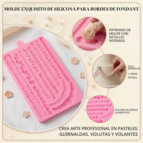 Vista 2 de Lambeth Borders - Molde de silicona para decoración de pasteles de crema batida, para fiestas de cumpleaños, adornos de cupcakes de Acción