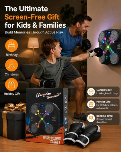Vista 4 de Music Boxing Machine for Kids-Interactive Wall Mounted Punching Target with Sound & Lights,Smart Boxing Trainer Machine Fitness Game Gymnastics
