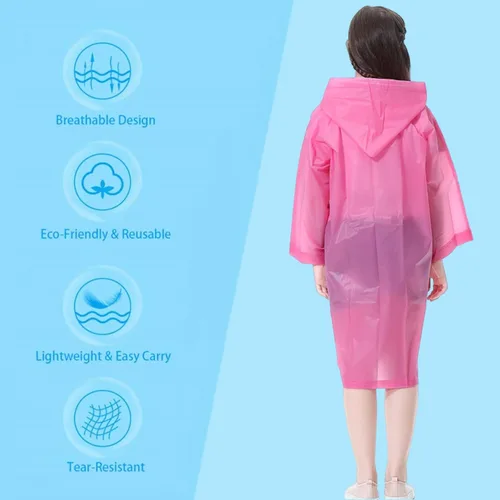 Vista 5 de Kids Rain Poncho, Reusable EVA Children Raincoat for 6-13 Girls Boys, Waterproof Rain Jackets Rainwear with Hood