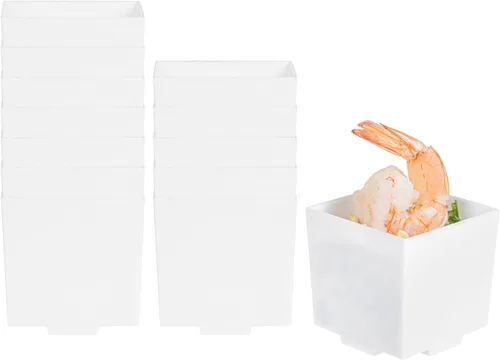 Vista 9 de Restaurantware Mini tazas de postre de 2 onzas, 100 tiradores cuadrados para postres, desechables Quadrato de plástico negro, tazas de parfait