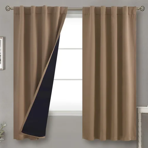 Vista 190 de BGment Cortinas 100% opacas beige de 63 pulgadas de largo con forro aislante térmico, bolsillo para varilla y lengüeta trasera de doble capa