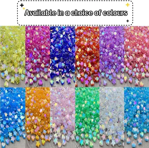 Vista 6 de 350 cuentas acrílicas de corazón y estrella, corazones de 0.394 pulgadas, estrellas de 0.394 pulgadas, espaciadores para pulseras, collares, aretes