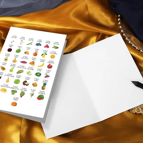 Vista 5 de Divertida tarjeta de baby shower de frutas y verduras, tarjeta de felicitación de embarazo para pareja, nueva tarjeta de bebé para mamá, papá