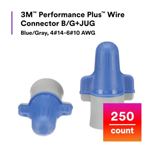 Vista 2 de 3M(TM) Performance Plus, conector de alambre B/G+JUG, azul/gris, 14-6 AWG (paquete x 250 unidades) Azul/gris, conectores flexibles de resorte