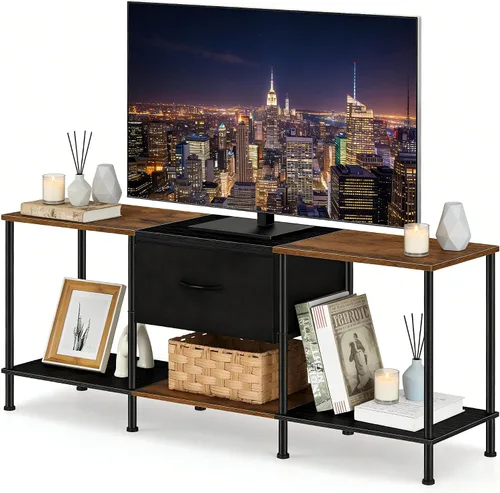 Vista 7 de Vrisa Soporte de TV para TV de 50/55 pulgadas con almacenamiento abierto con cajón de tela, organización de almacenamiento, soportes de TV para sala