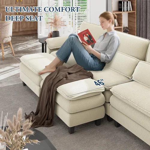 Vista 4 de Sofá de compresión modular moderno en forma de U – Sofá nube, asiento profundo de 156.3 pulgadas con 6 asientos con 2 otomanas, 4 cojines y funda