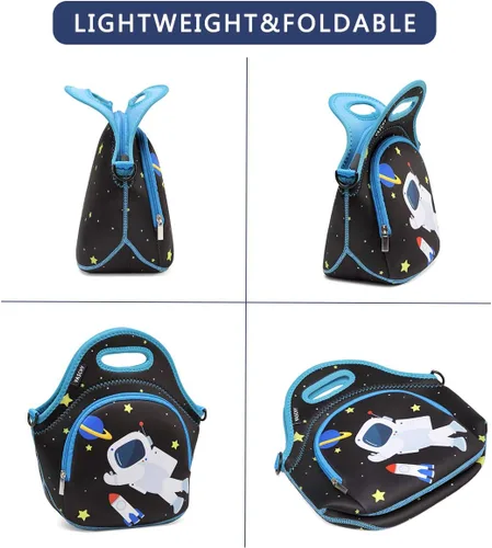 Vista 4 de VASCHY Bolsa de almuerzo para niños, bolsa de almuerzo ligera de neopreno aislada para niños, escuela, guardería, jardín de infantes, astronauta
