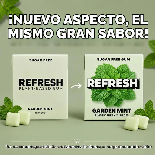 Vista 3 de Refresh Gum Garden Mint, goma de mascar de xilitol natural sin azúcar