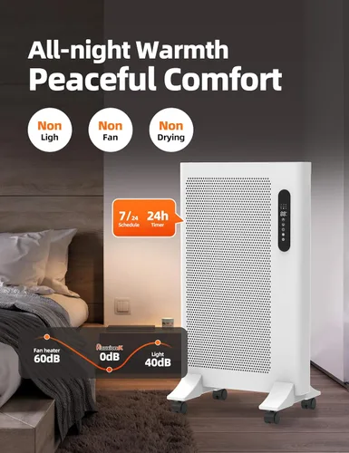 Vista 7 de Mica - Calentador infrarrojo de espacio, 1500W. Calentador de panel portátil para uso en interiores, habitación grande, WiFi, aplicación inteligente