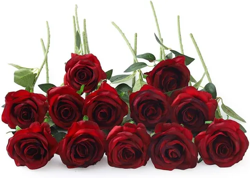 Vista 15 de Laelfe 12 PCS Flores Artificiales Rosas Negras, Flores de Seda Falsas de Tallo Largo Rosa Artificial para Decoraciones de Halloween Hogar Boda Negro