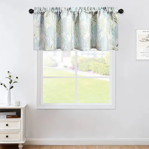 Vista 7 de Cortinas de cenefa con bolsillo para barra, cortina reductora de vista verde y azul para puerta francesa, 1 panel decorativo sólido para ventana